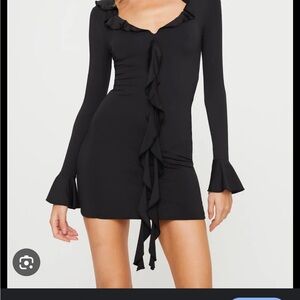 Princess Polly Black Ruffled Wrap Dress